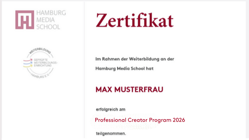 Zertifikat Muster Professional Creator